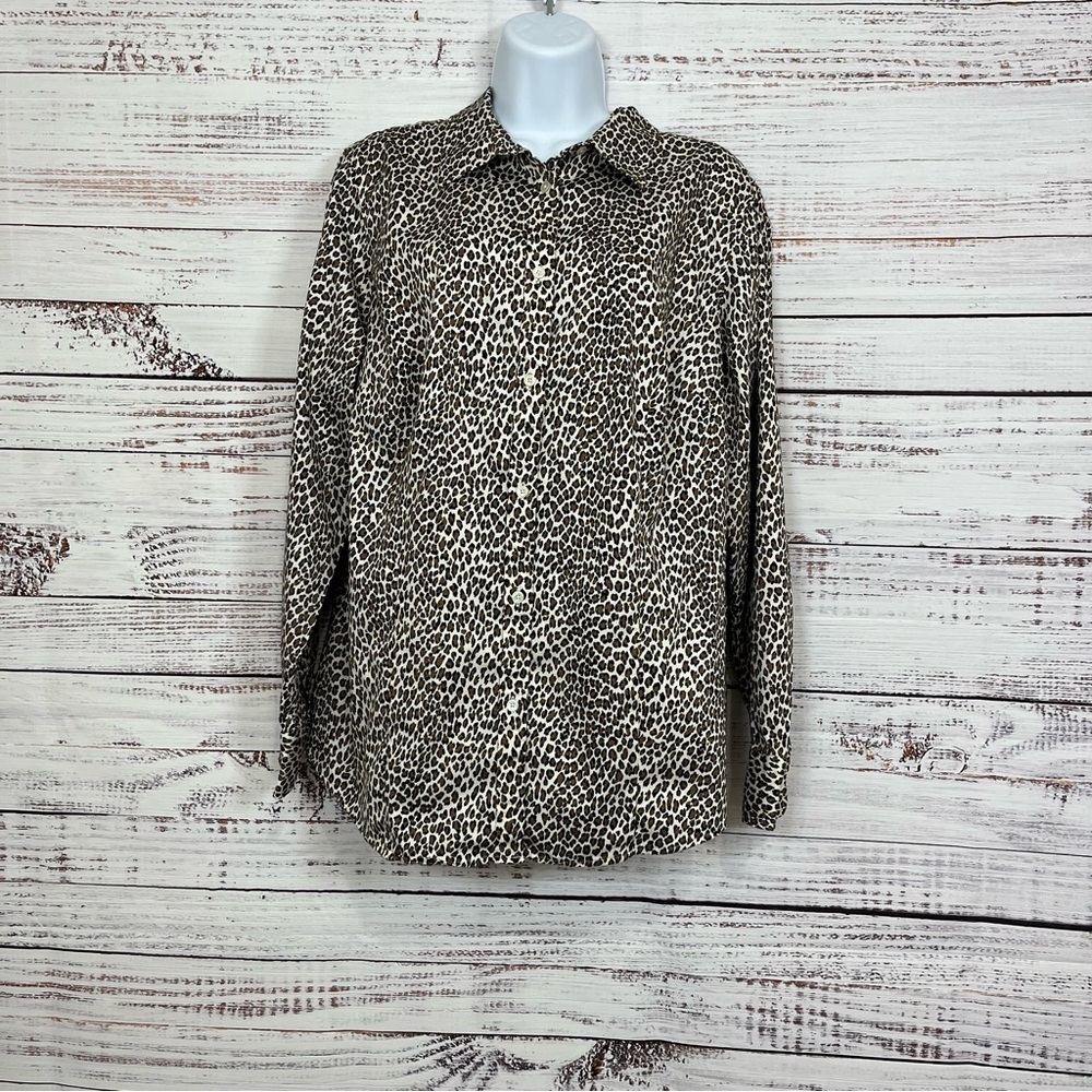 Talbots Brown Leopard Button Long Sleeve Shirt